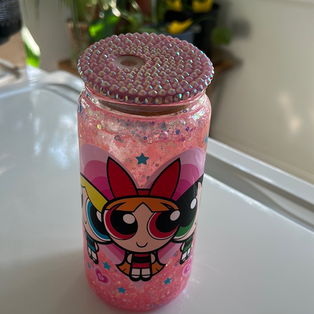 Power Puff Girls snowglobe glass tumbler